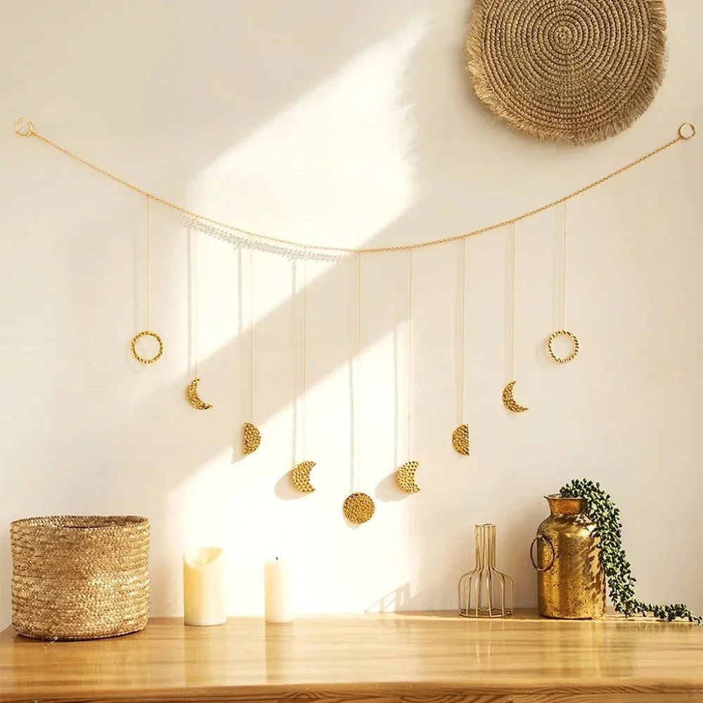 2 PC Boho Style Decor Macrame Moon Wall Hangings Moon Tray SET NEW